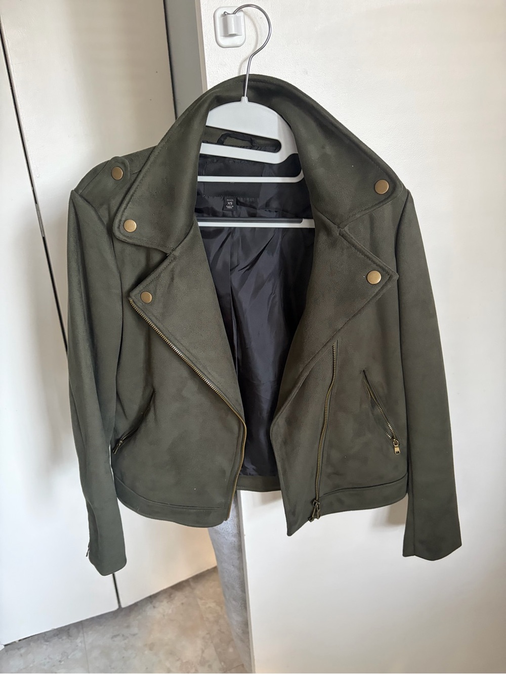 Banana Republic Dark Olive Faux-Suede Moto Jacket with Brass Hardware